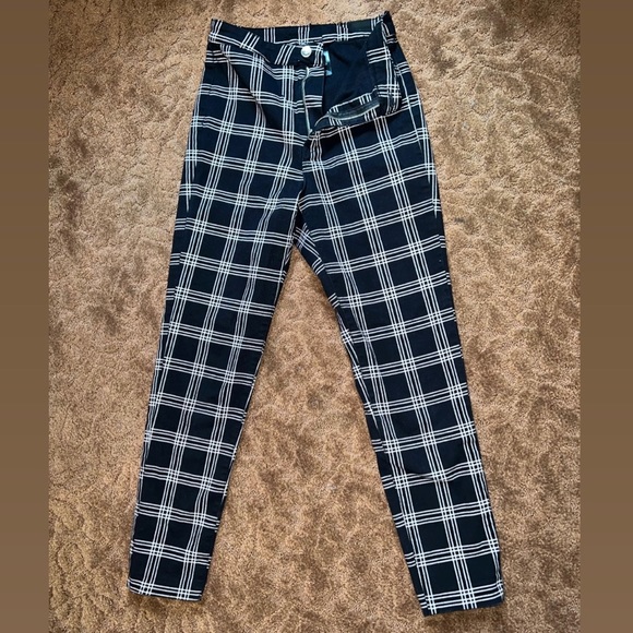 H&M Black Checkered / Plaid High-Waisted Cropped Skinny Jeans / Pants US 8 - Picture 4 of 5